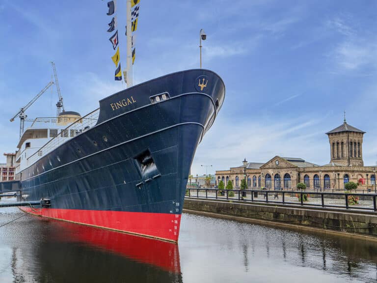 Fingal Edinburgh luxury floating hotel is moored in Leith
