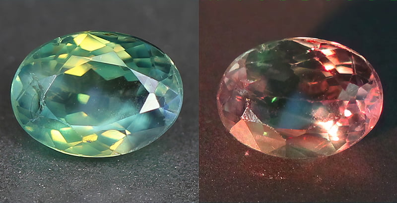 11 pedras preciosas que mudam de cor que irão te surpreender Alexandrita de pedra preciosa natural com mudança de cor