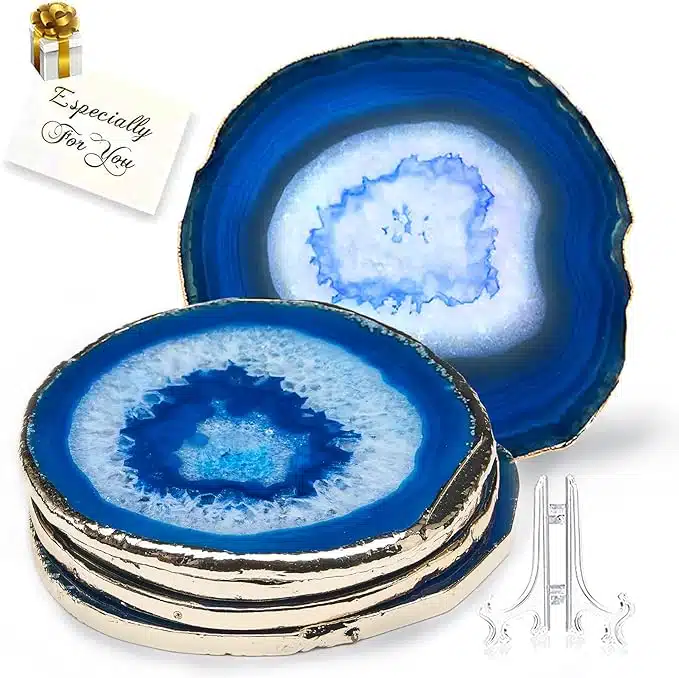 20 ótimos presentes de luxo para casa Porta-copos de ágata azul