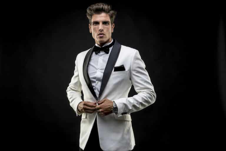 A Bond style white tuxedo with bow tie